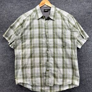 KAVU Mens‎ Plaid Short Sleeve Button Up Shirt Green White Blue Size Medium